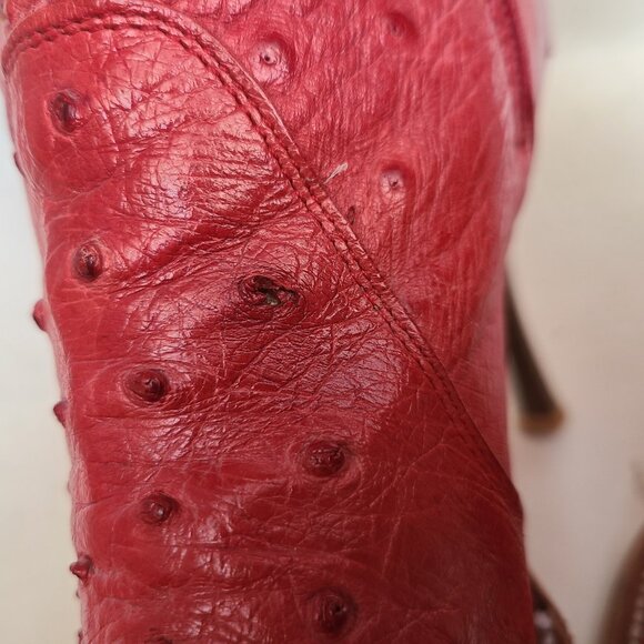Vtg Goss Red Leather Ostrich Boots 6 Stiletto Pointed Toe Western Witchy Cowboy - Picture 14 of 16